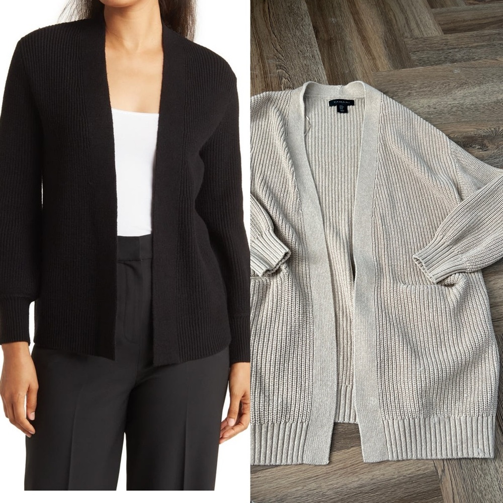 Tahari Ribbed Knit Open Cardigan